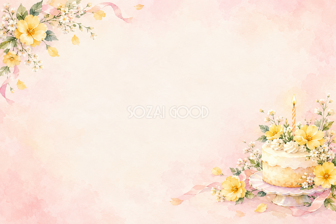黄色い花とクリームケーキの背景