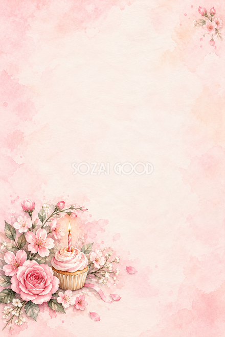 桃色の花とカップケーキの背景 桃色の花とカップケーキの背景