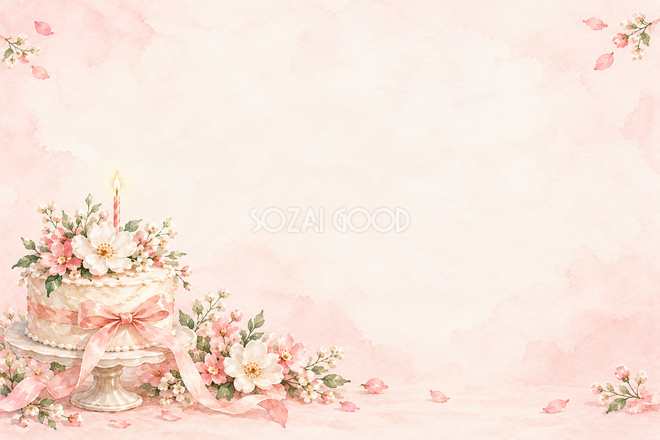 白い花とリボンのケーキの背景