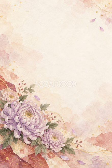 淡い紫の菊と和紙の背景 淡い紫の菊と和紙の背景