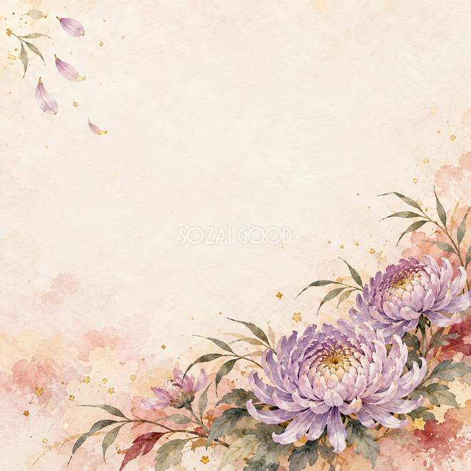 藤色の菊と細い葉の背景 藤色の菊と細い葉の背景