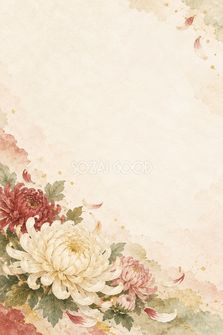 菊の花びらと生成り和紙の背景 菊の花びらと生成り和紙の背景