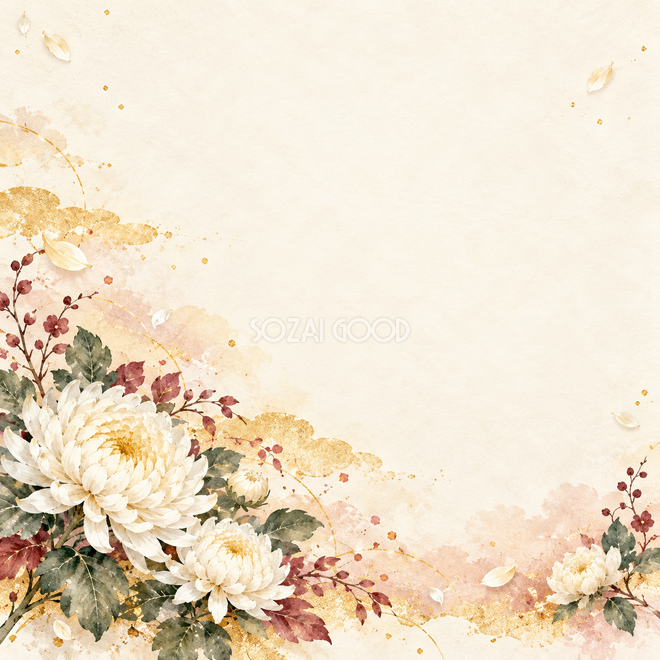 白菊と淡い金の霞の背景 白菊と淡い金の霞の背景