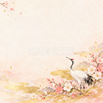 白い鶴と金の霞の正方形背景｜お祝い・記念日の無料イラスト素材 107800