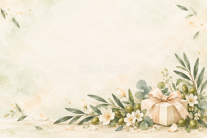 オリーブとクリーム色の花の背景