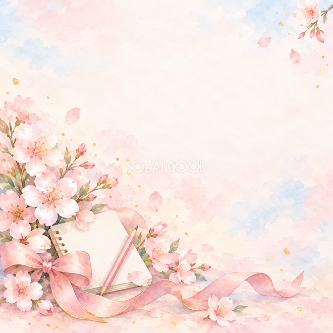 桜と桃色のリボンの背景
