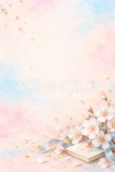 白い桜と金の粒の縦長背景｜お祝い・記念日の無料イラスト素材 107831
