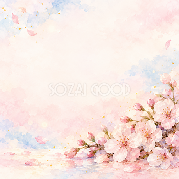 桜の枝と淡い光の正方形背景｜お祝い・記念日の無料イラスト素材 107833