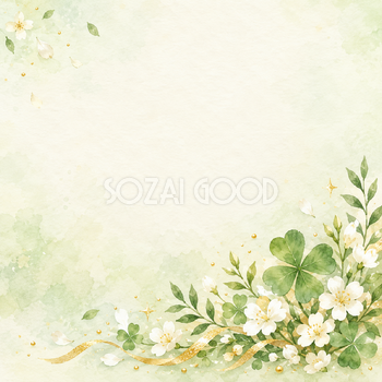 白い小花と金の粒の正方形背景｜お祝い・記念日の無料イラスト素材 107844