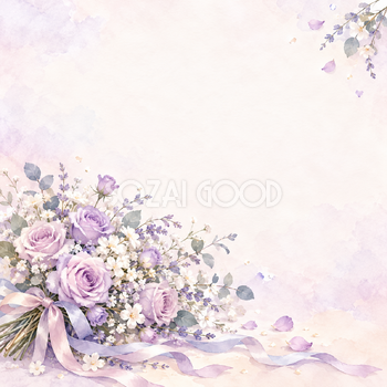 藤色の花束と小さな光の正方形背景｜お祝い・記念日の無料イラスト素材 107852