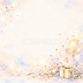 金色の紙吹雪と淡い光の正方形背景｜お祝い・記念日の無料イラスト素材 107860