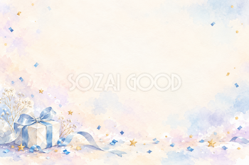 青い紙吹雪と小さな星の横長背景｜お祝い・記念日の無料イラスト素材 107862
