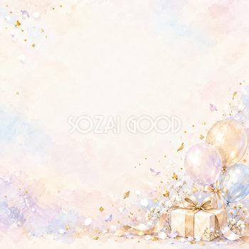 白い紙吹雪と金のきらめきの正方形背景｜お祝い・記念日の無料イラスト素材 107866