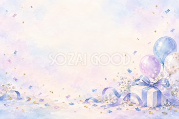 青と紫のやさしい紙吹雪の横長背景｜お祝い・記念日の無料イラスト素材 107868