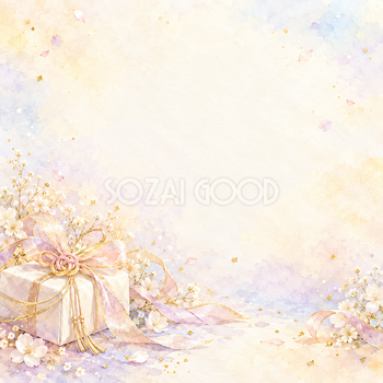淡い金の光と結び飾りの正方形背景｜お祝い・記念日の無料イラスト素材 107869