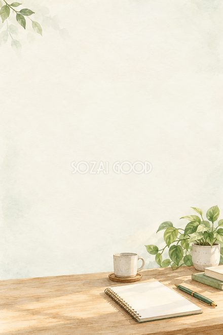 木の机とメモ用紙の背景