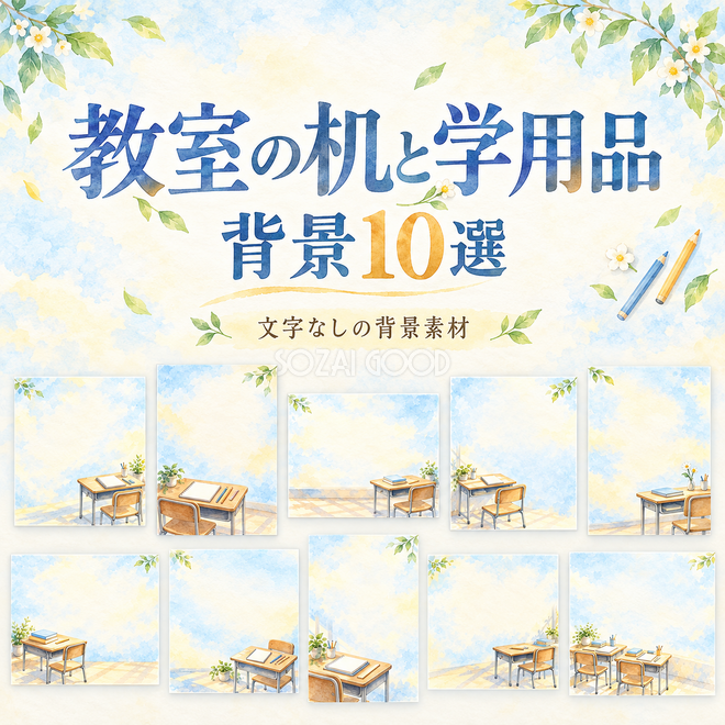 教室の机と学用品の背景