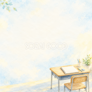 教室の机とノートの正方形背景｜仕事・勉強の無料イラスト素材 107915