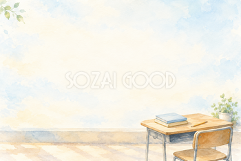 机の教科書と文具の横長背景｜仕事・勉強の無料イラスト素材 107917