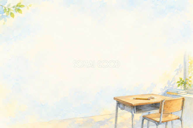 教室の椅子と学用品の背景
