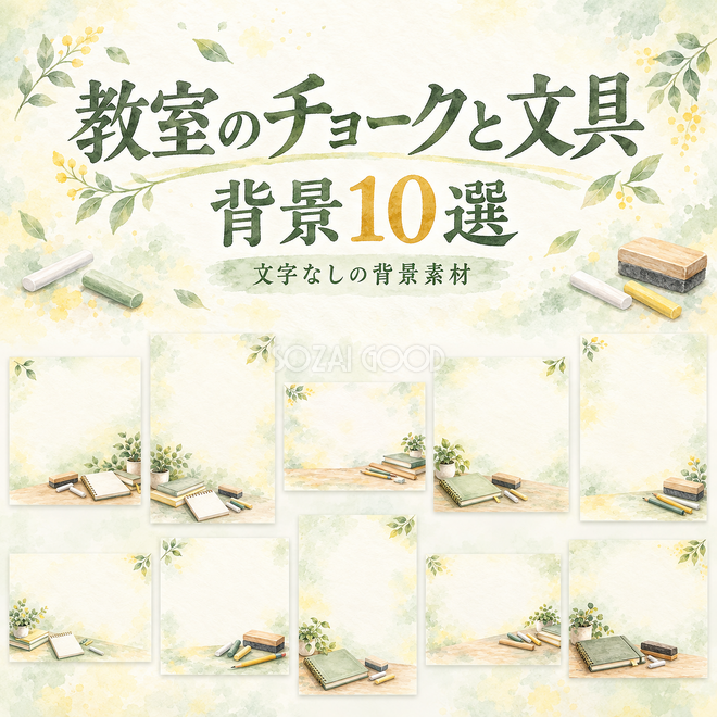 教室のチョークと文具の背景
