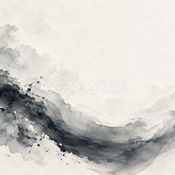 白地にひろがる墨の波の背景｜かっこいい無料イラスト素材 108111