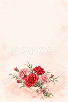 カーネーションの花束・下中央の花の水彩背景｜縦長・母の日の無料イラスト素材 108218