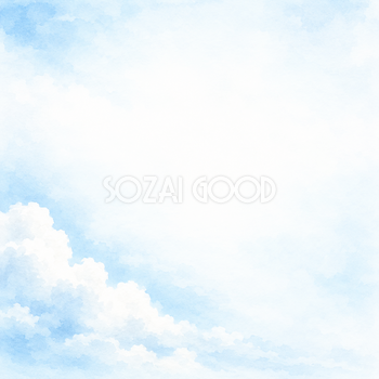 淡い空と雲・左下のやわらかな雲のシンプル背景｜正方形・無料イラスト素材 108388