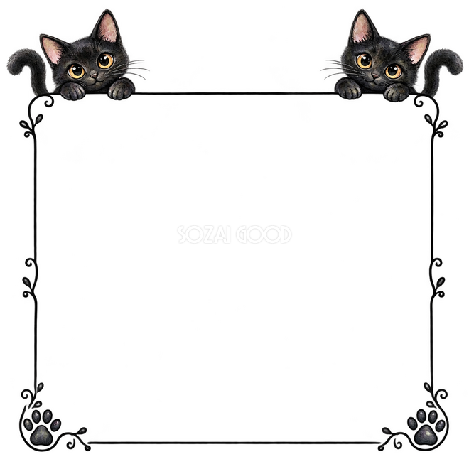 白黒の猫と肉球・四隅からのぞく猫 白黒の猫と肉球・四隅からのぞく猫
