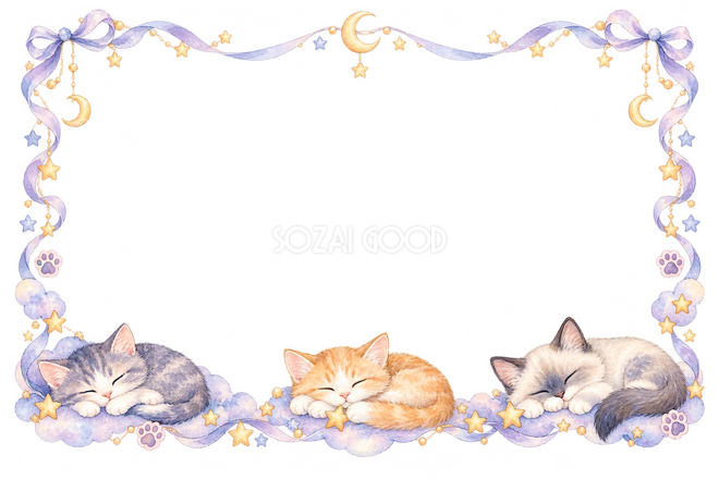 眠る猫と星・猫が並ぶ横枠
