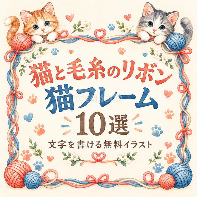 猫と毛糸のリボンフレーム10選 猫と毛糸のリボンフレーム10選