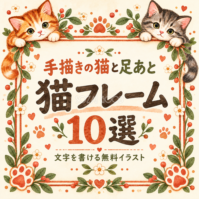 手描きの猫と足あとフレーム10選 手描きの猫と足あとフレーム10選