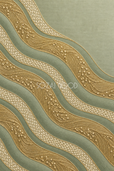 金の刺繍の波打つストライプ
