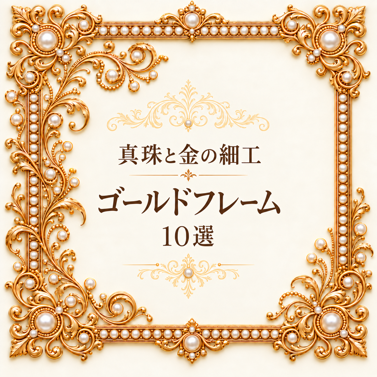 真珠と金の細工フレーム10選｜高級感のある無料イラスト素材 109641に写真・文字を入れる