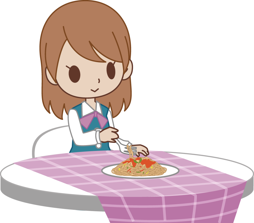 OLがランチでパスタを食べている 無料イラストに写真・文字を入れる