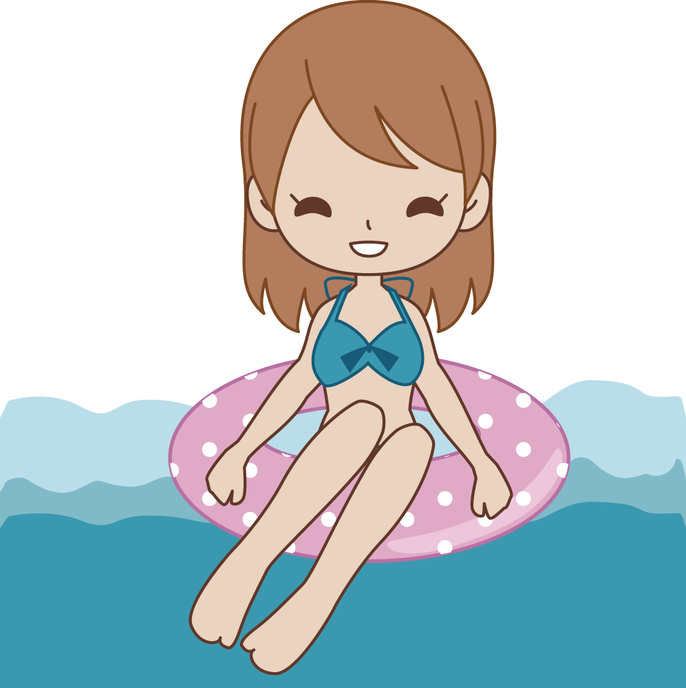 OLが浮き輪をつけ海で遊ぶ 無料イラストに写真・文字を入れる