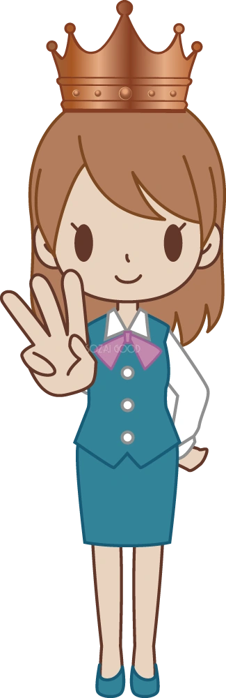 OLの頭に銅の王冠-手はNO3とポーズ 無料イラスト