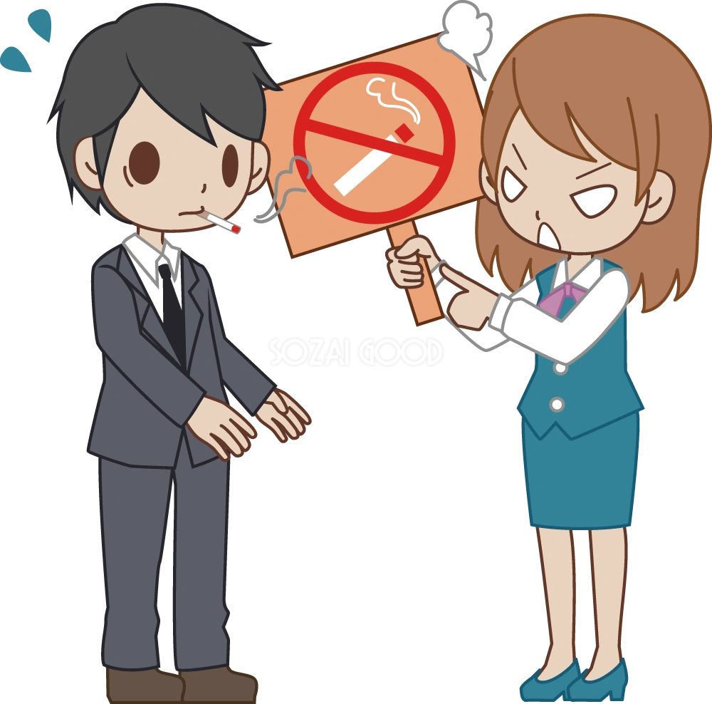 喫煙禁止！男性社員を怒るOL-無料イラスト
