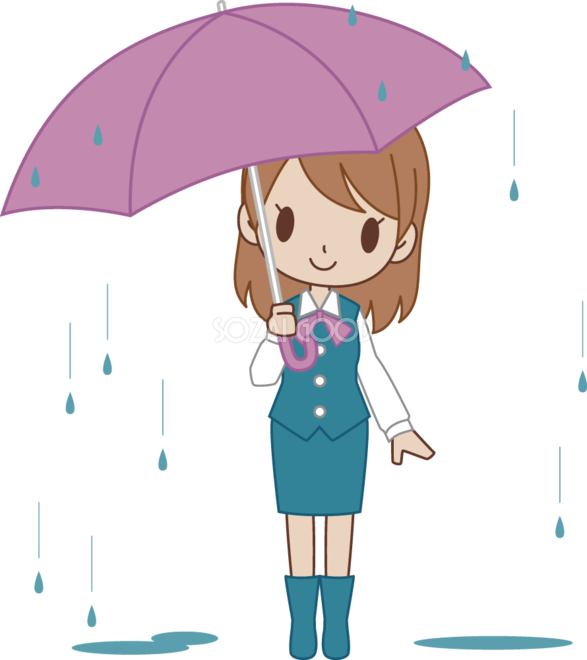 雨の中 傘をさすol 無料イラスト 素材good