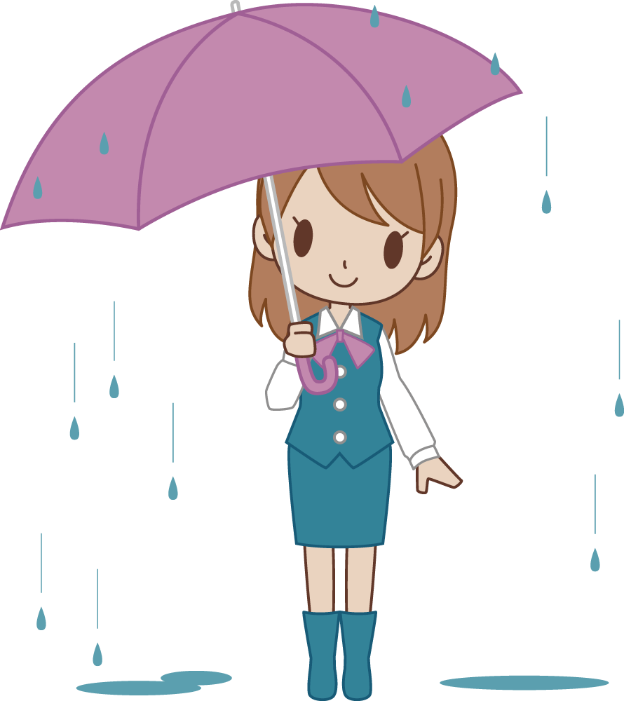 雨の中、傘をさすOL 無料イラストに写真・文字を入れる