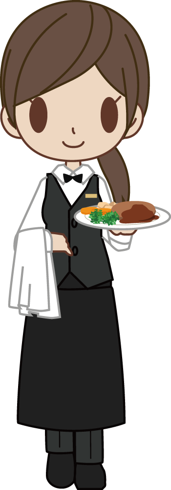 高級料理店のウエイトレス風女性が料理を運ぶ 無料イラストに写真・文字を入れる