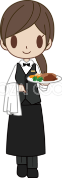 高級料理店のウエイトレス風女性が料理を運ぶ 無料イラスト