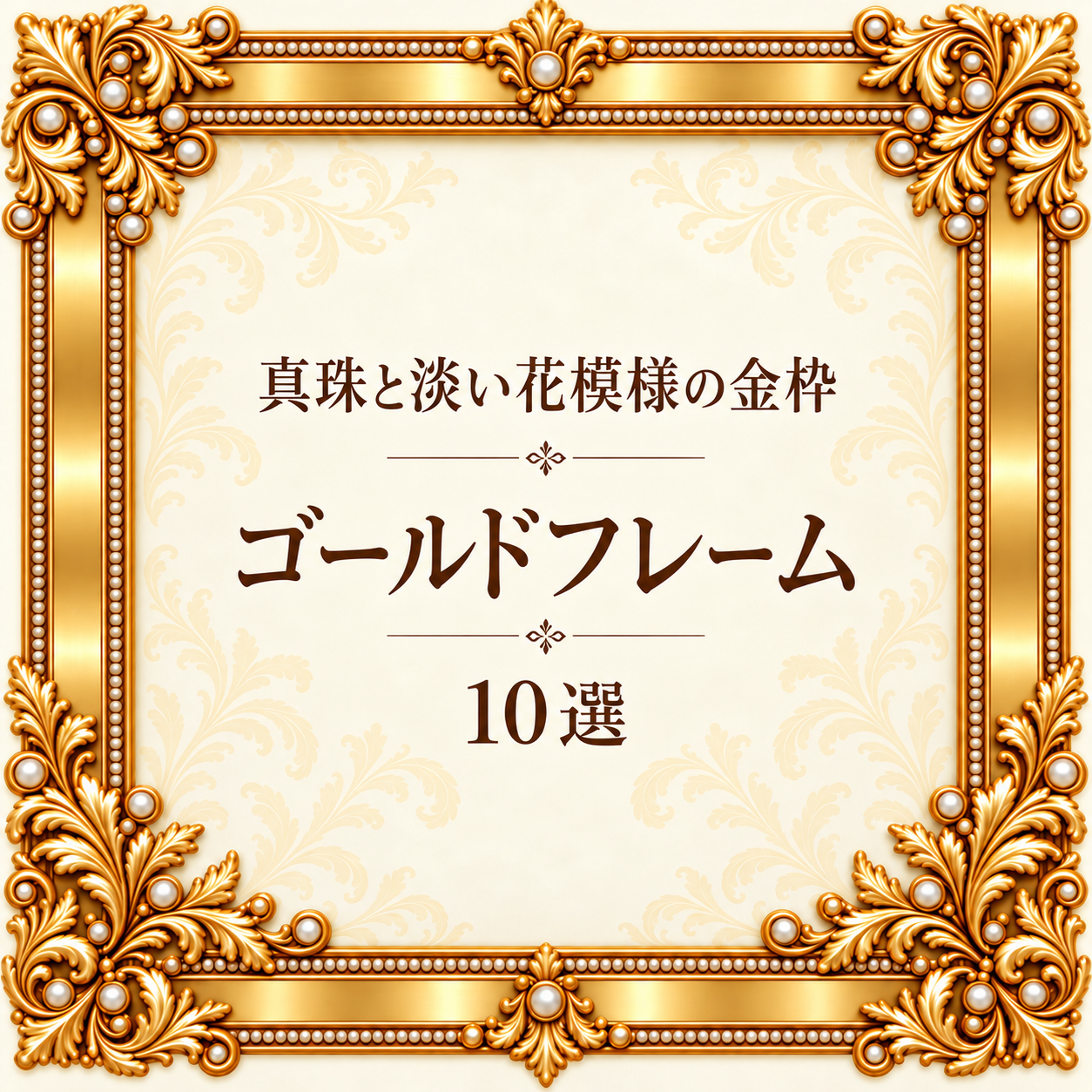 真珠と淡い花模様の金枠10選｜ゴールドフレームの無料イラスト素材 110164に写真・文字を入れる
