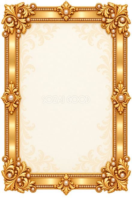真珠と淡い花模様の金枠・左右装飾の縦枠 真珠と淡い花模様の金枠・左右装飾の縦枠