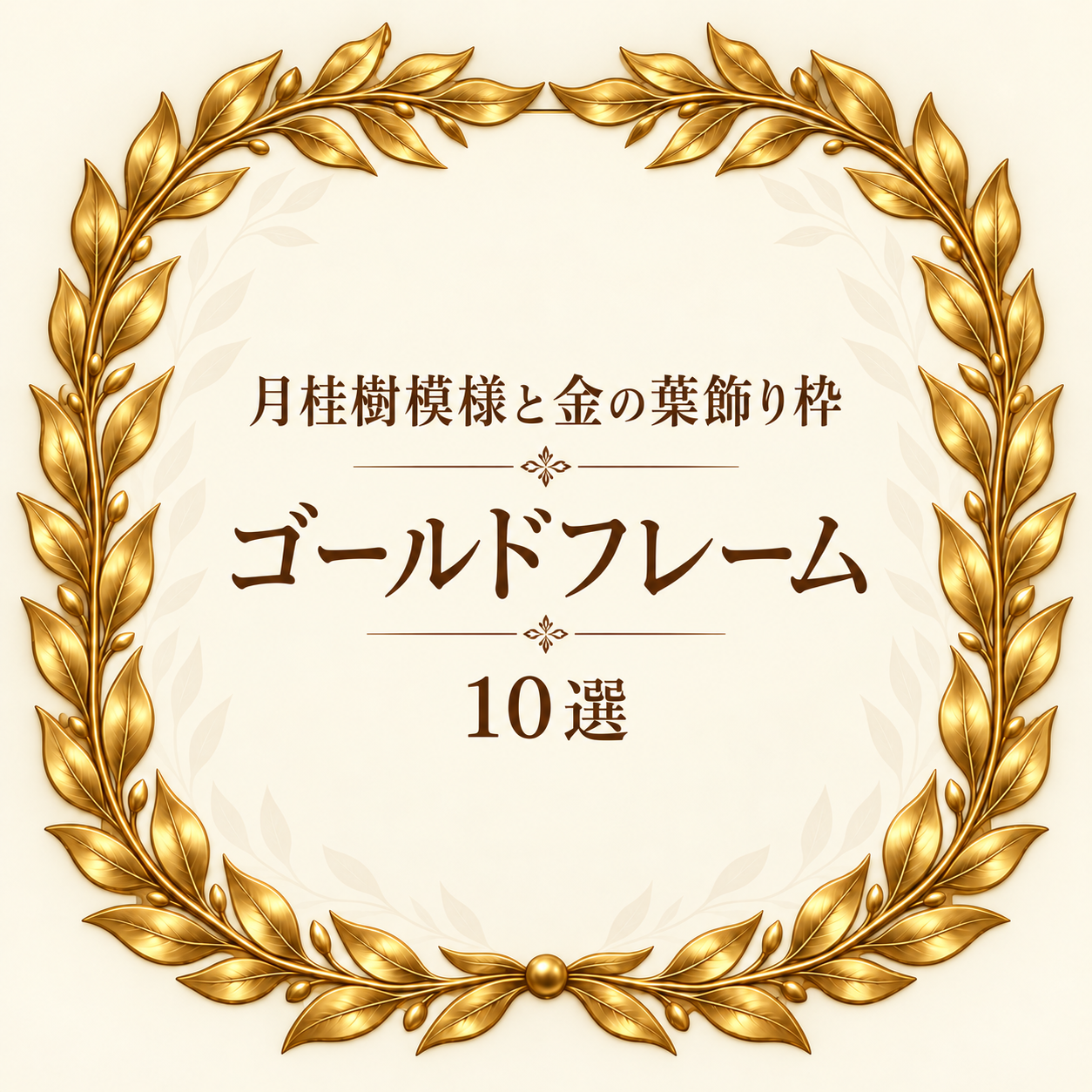 月桂樹模様と金の葉飾り枠10選｜ゴールドフレームの無料イラスト素材 110186に写真・文字を入れる
