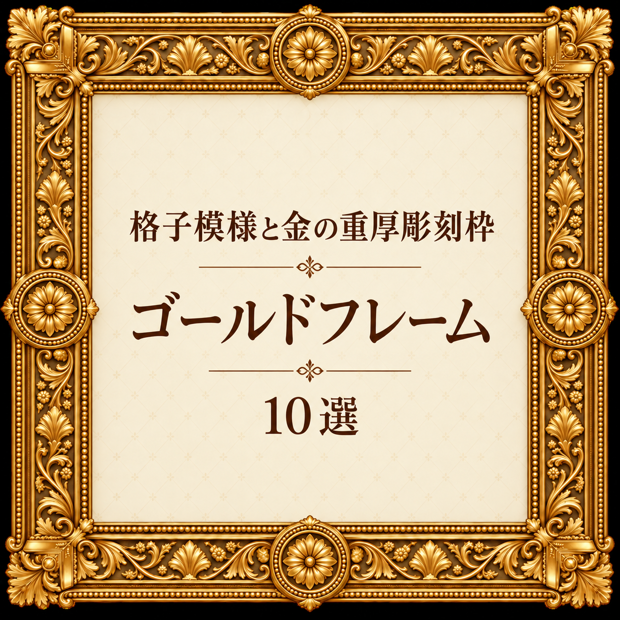格子模様と金の重厚彫刻枠10選｜ゴールドフレームの無料イラスト素材 110209に写真・文字を入れる