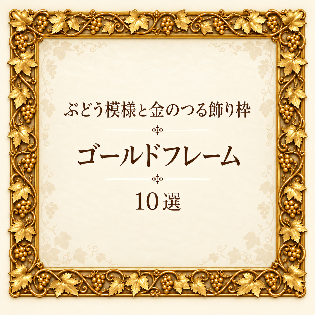 ぶどう模様と金のつる飾り枠10選｜ゴールドフレームの無料イラスト素材 110258に写真・文字を入れる