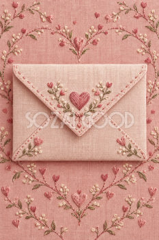 ハートの刺繍入り封筒｜かわいいハート背景の無料イラスト素材 110399