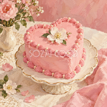 ハートのケーキ｜かわいいハート背景の無料イラスト素材 110428