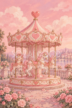 ハートのメリーゴーラウンド｜かわいいハート背景の無料イラスト素材 110480